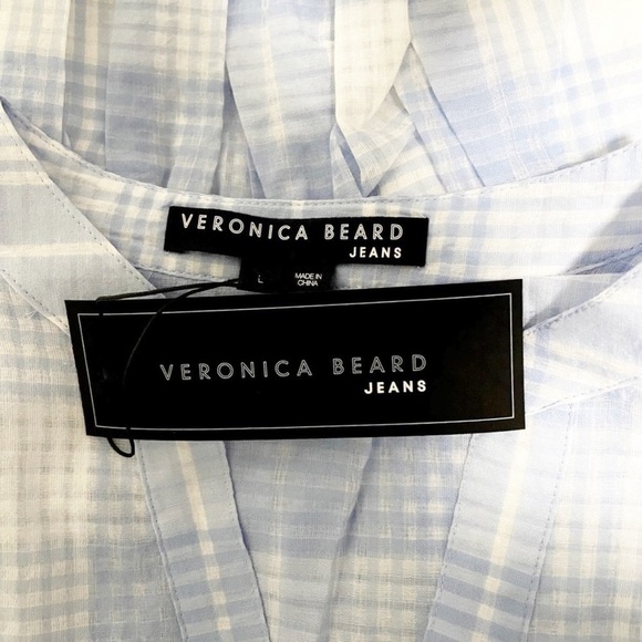 Veronica Beard NWT Short Sleeve Tie Waist Plaid Hanne Mini Dress Blue Size L - Picture 6 of 10